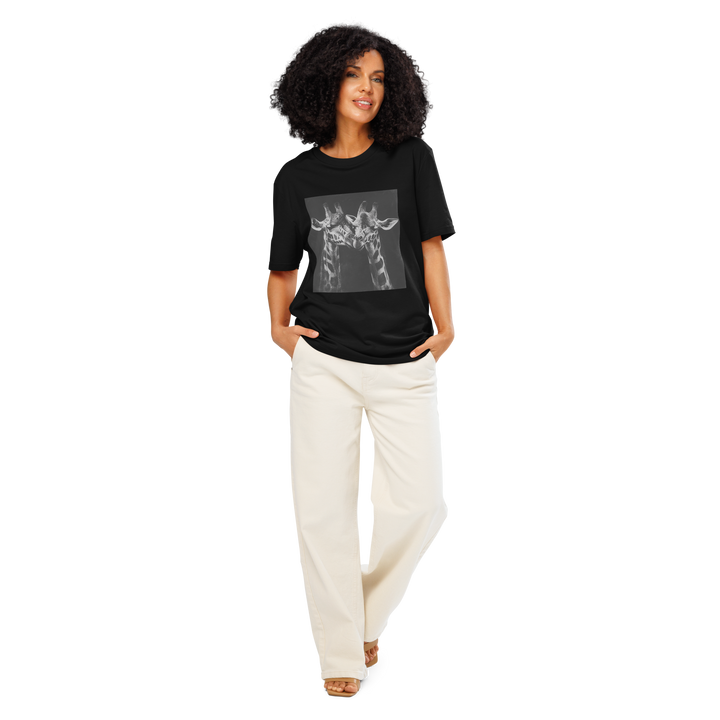 Print 'Giraffe Couple B&W' Organic Ribbed Neck T-shirt MILTTI