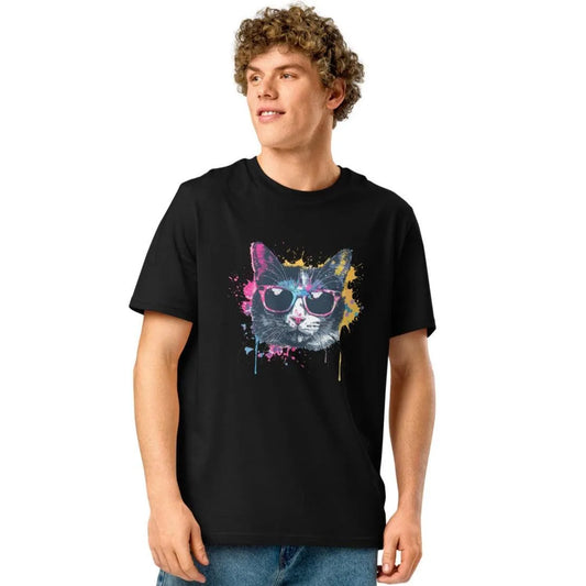 Print 'Pop Cat' Organic Ribbed Neck T-shirt MILTTI