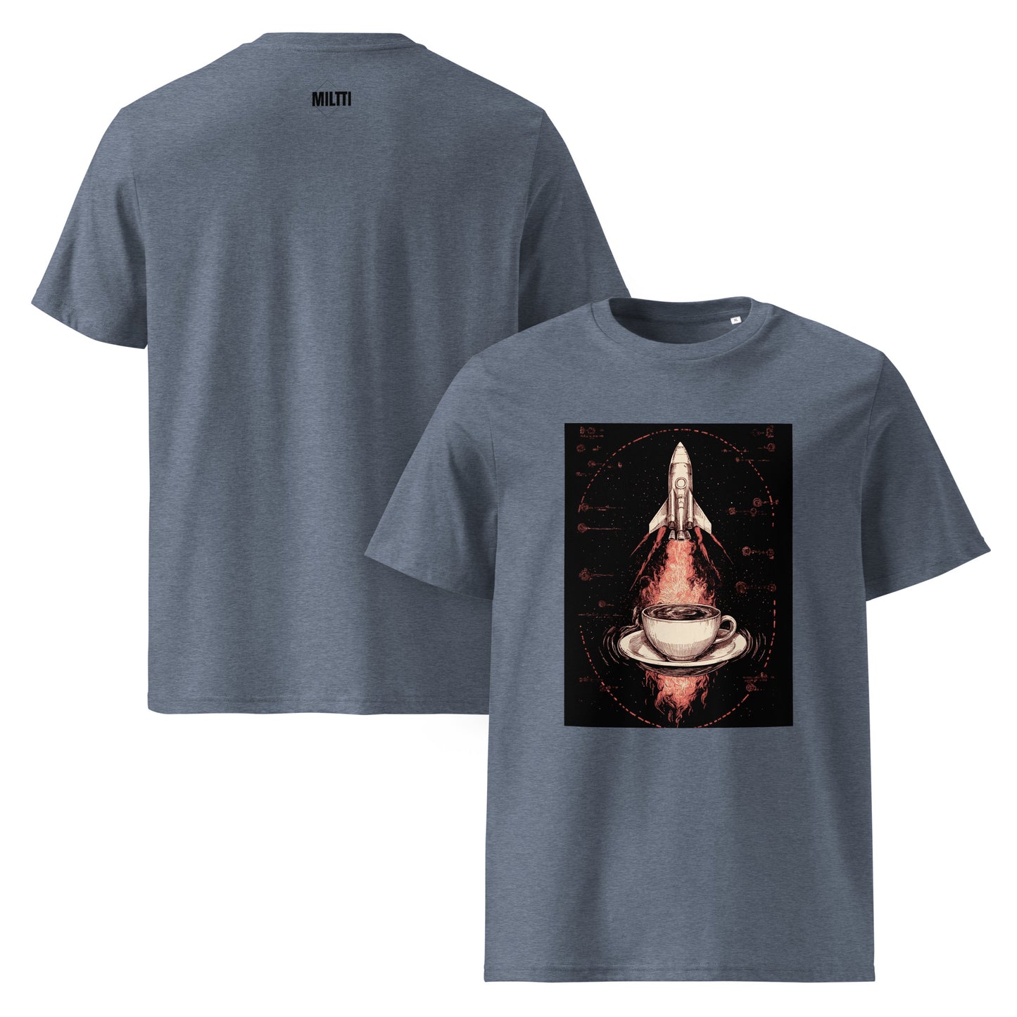 Print 'Rocket Fuel' Organic Cotton T-shirt Dark Heather Blue MILTTI