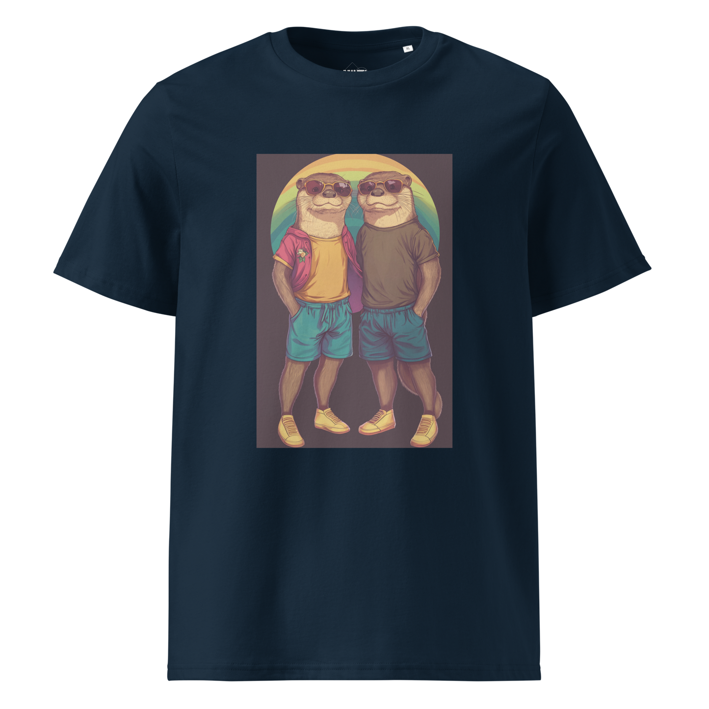 Print 'Otter Couple' Organic Cotton T-shirt French Navy MILTTI