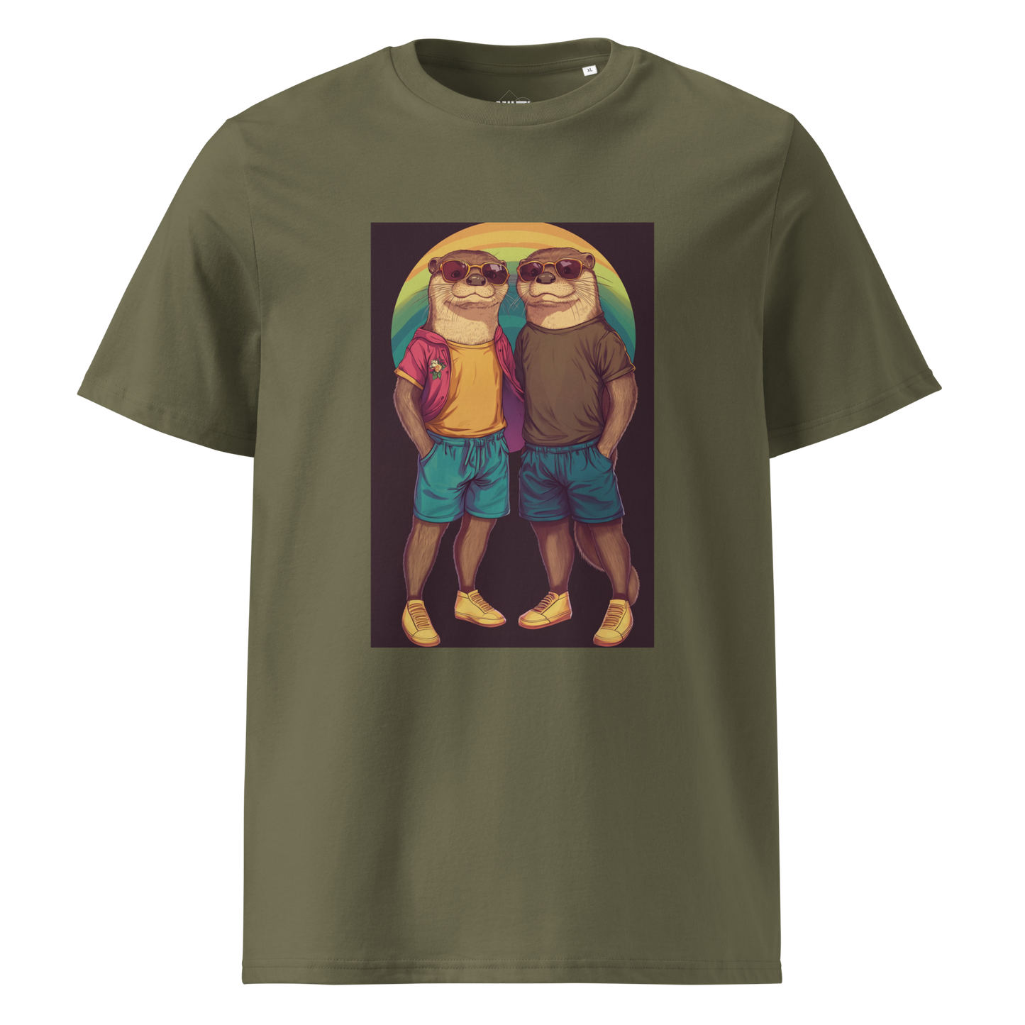 Print 'Otter Couple' Organic Cotton T-shirt Khaki MILTTI