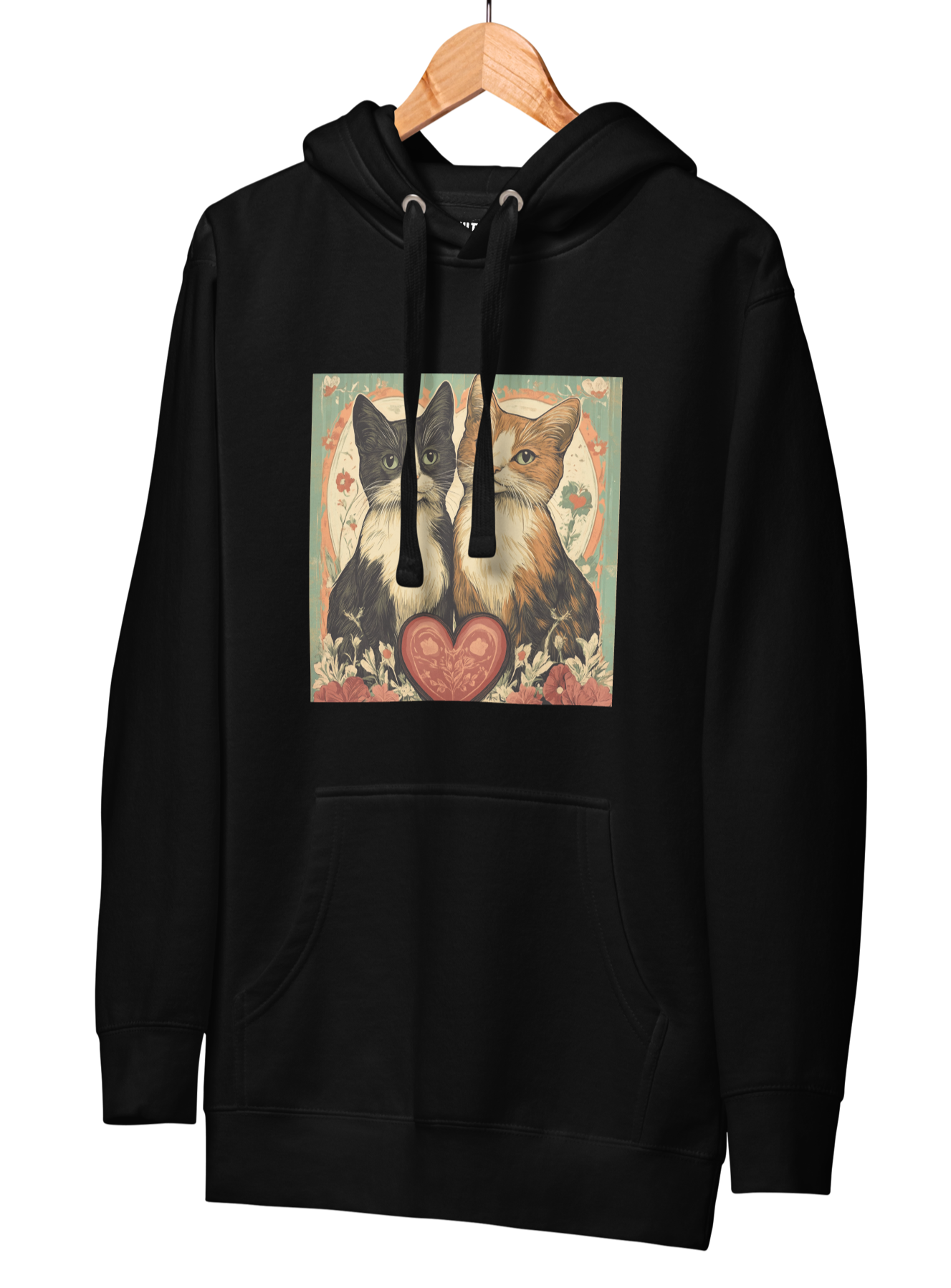Print 'Kitty Couple' Hoodie Black MILTTI