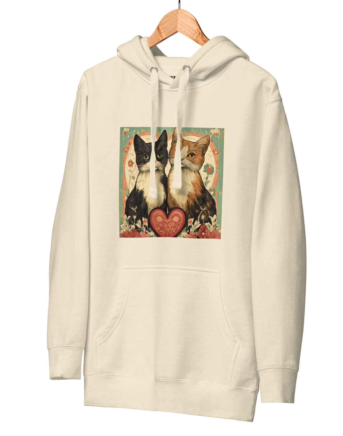 Print 'Kitty Couple' Hoodie Bone MILTTI