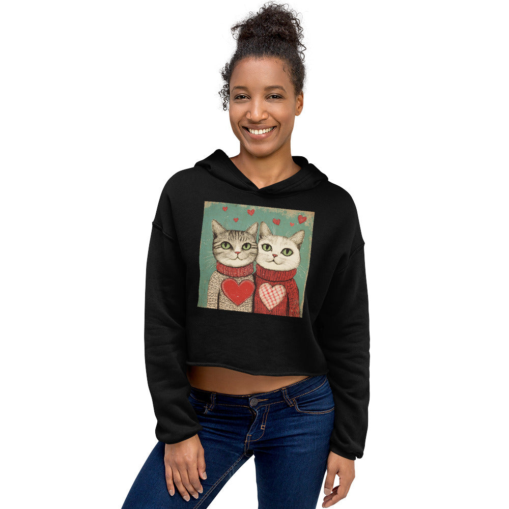 Print 'Cat Couple' Crop Hoodie MILTTI