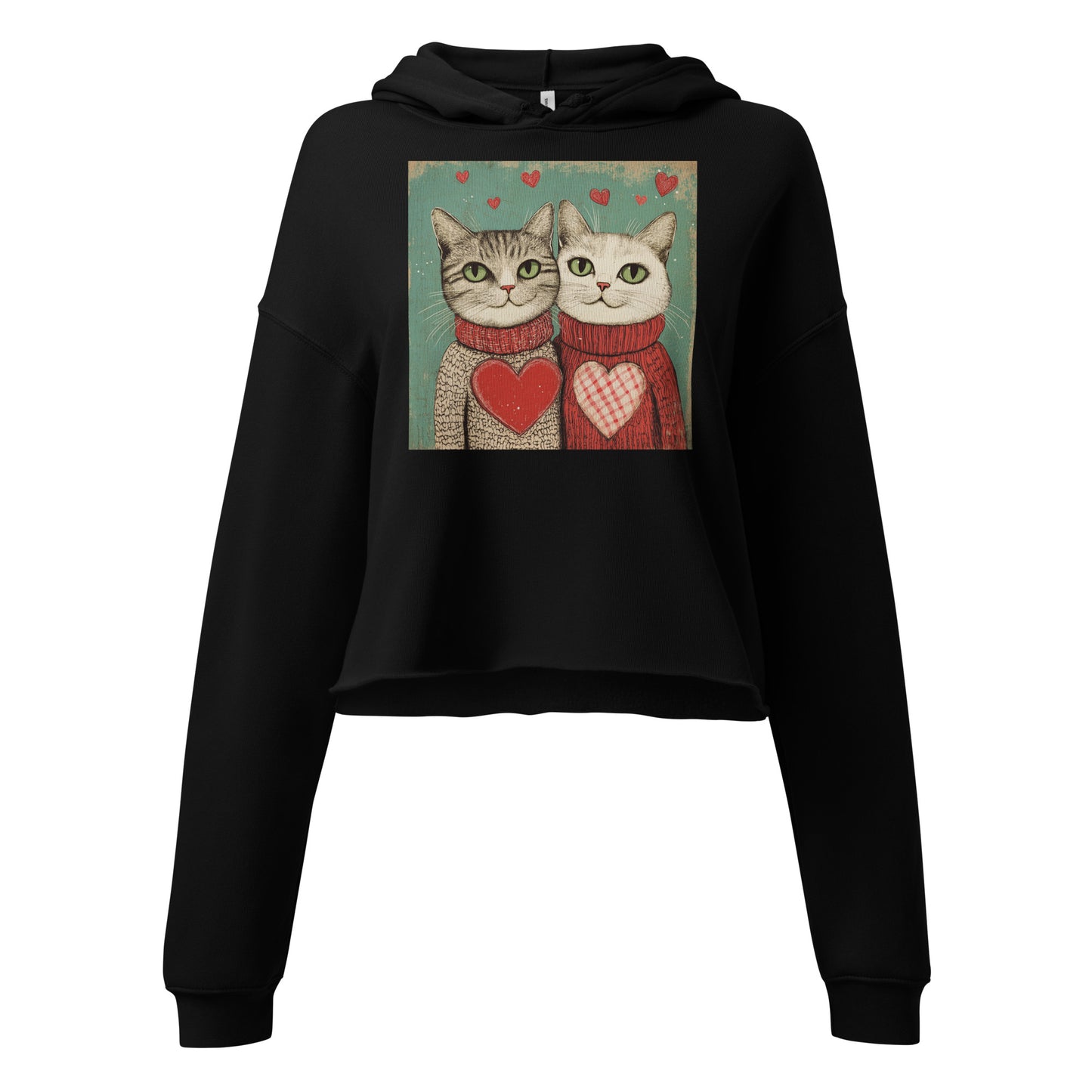 Print 'Cat Couple' Crop Hoodie Black MILTTI