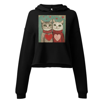 Print 'Cat Couple' Crop Hoodie Black MILTTI