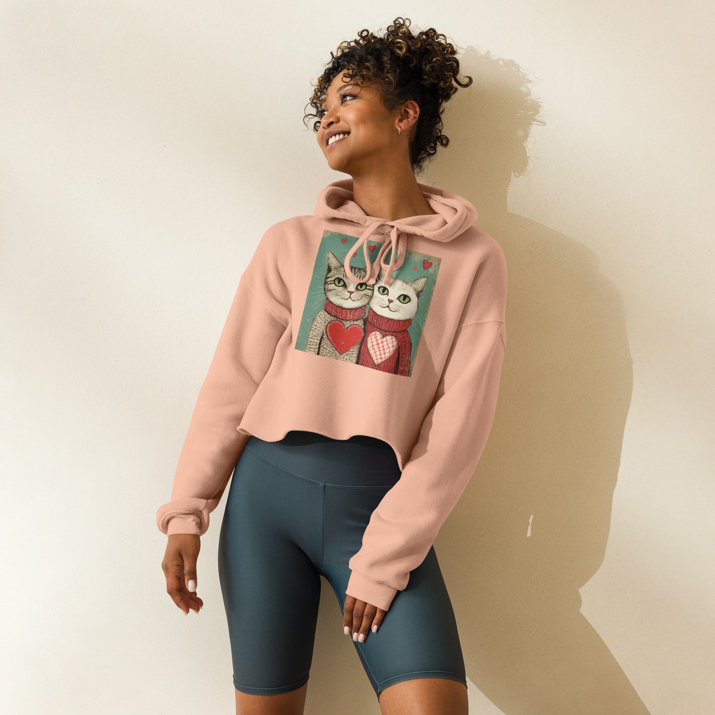 Print 'Cat Couple' Crop Hoodie MILTTI