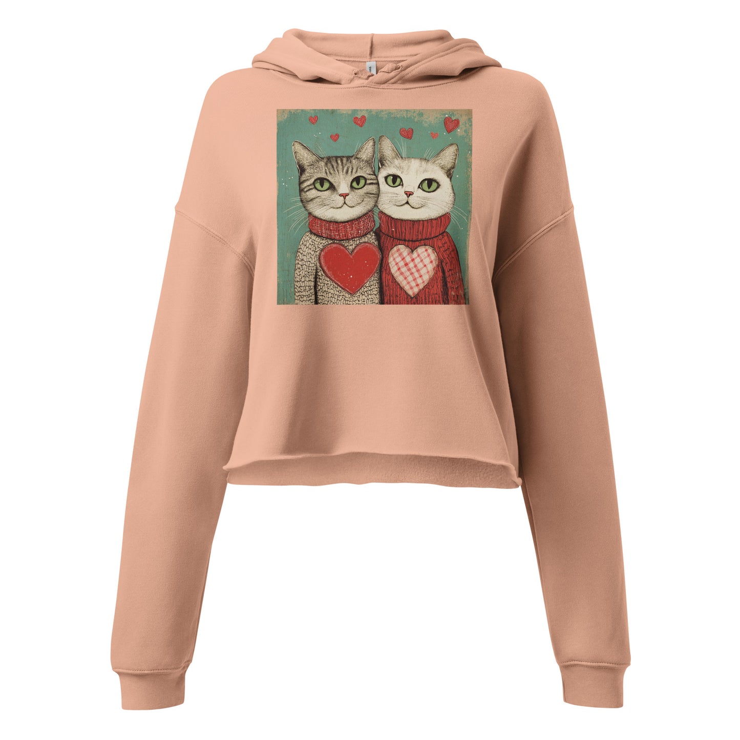Print 'Cat Couple' Crop Hoodie Peach MILTTI