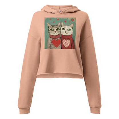 Print 'Cat Couple' Crop Hoodie Peach MILTTI