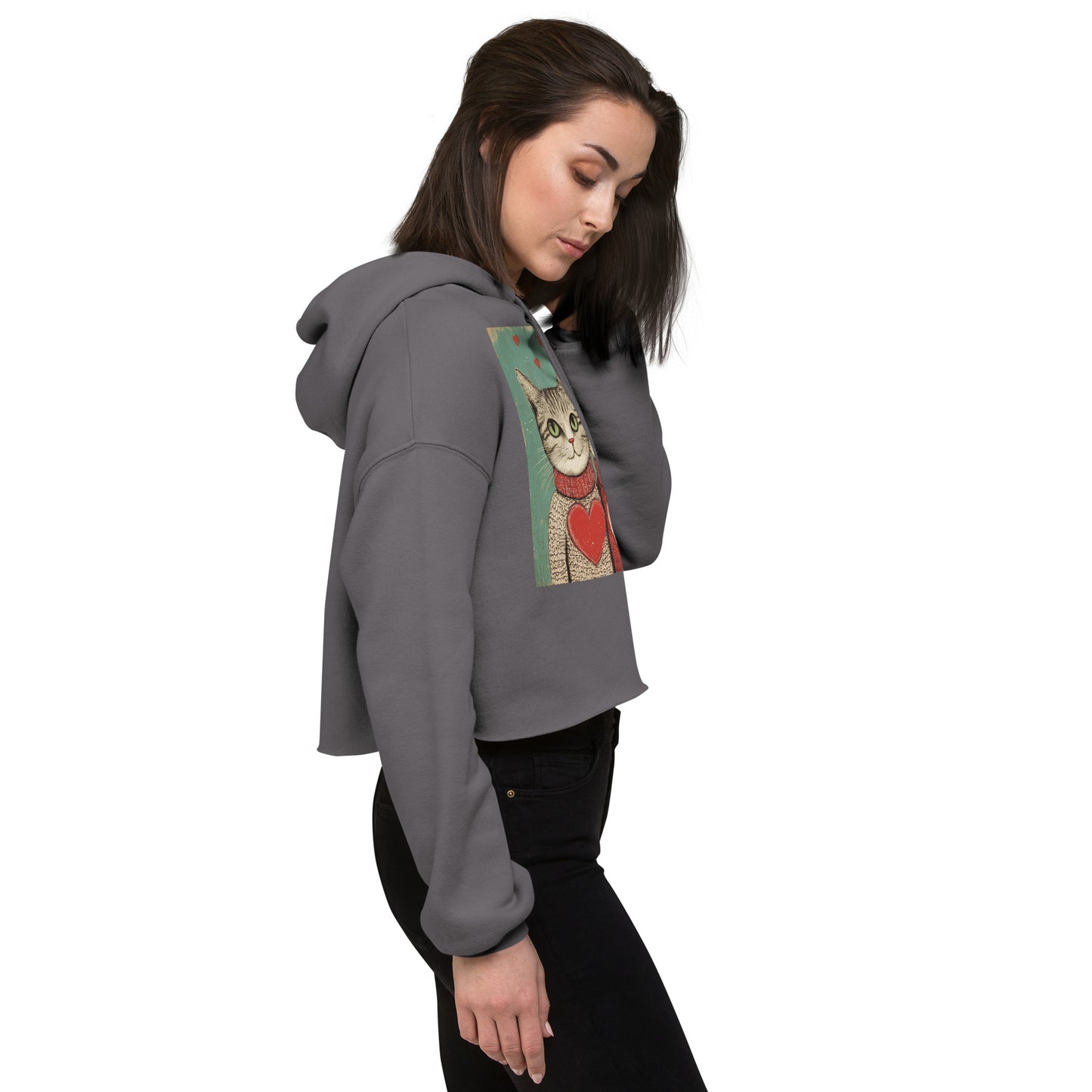 Print 'Cat Couple' Crop Hoodie MILTTI